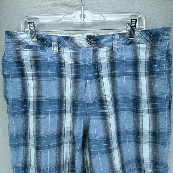 Tommy‎ Bahama Shorts Mens 36 Blue Plaid Chinos Linen Silk Blend 10" Inseam - Picture 2 of 11